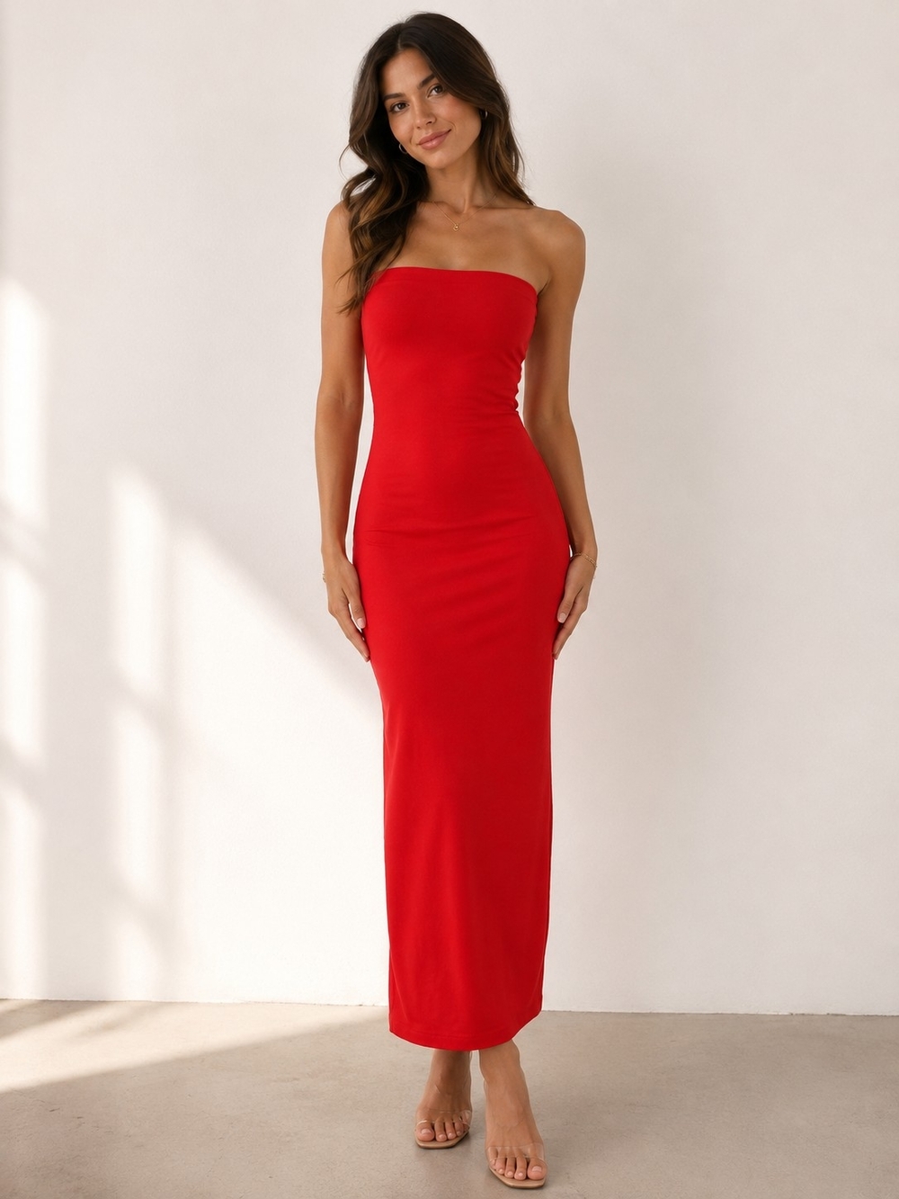 a new day Strapless Red Bodycon Maxi Dress